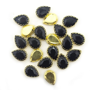 Gold Tone Crystal Glass Teardrop Sew On Embellishments 14 x 10 mm - Pack of 20