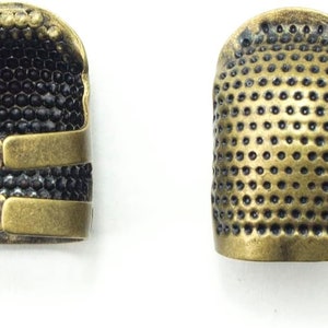 A Pair of Antique Bronze Tone Brass Thimbles 17 mm Diameter, Size M