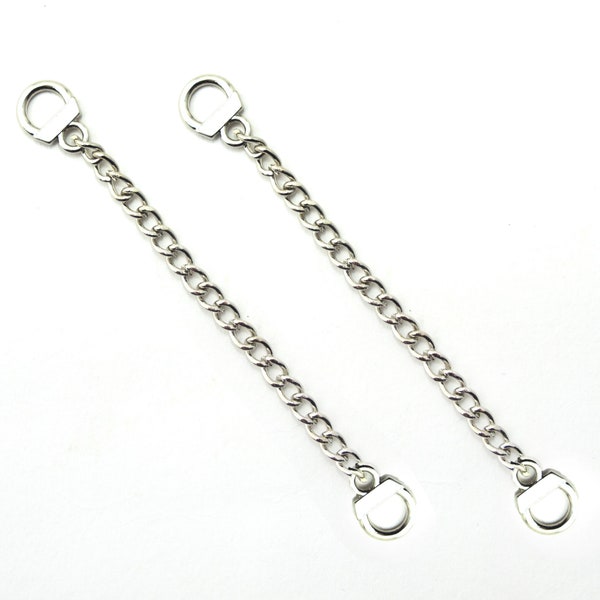 Set of 2 Silver Tone Metal Sew On Metal Coat Hangers Hanging Chain Loops - 8.5 cm Long
