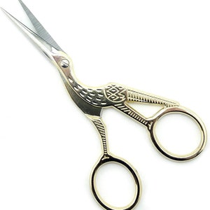 Classic Forged Stork Embroidery Scissors, Gold Plated Finish 3.6”