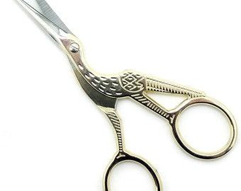 Classic Forged Stork Embroidery Scissors, Gold Plated Finish 3.6”