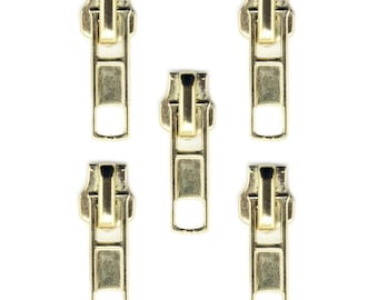 No 5 Automatic Standard Zip Pulls Head Slider Gold Tone - Set of 5