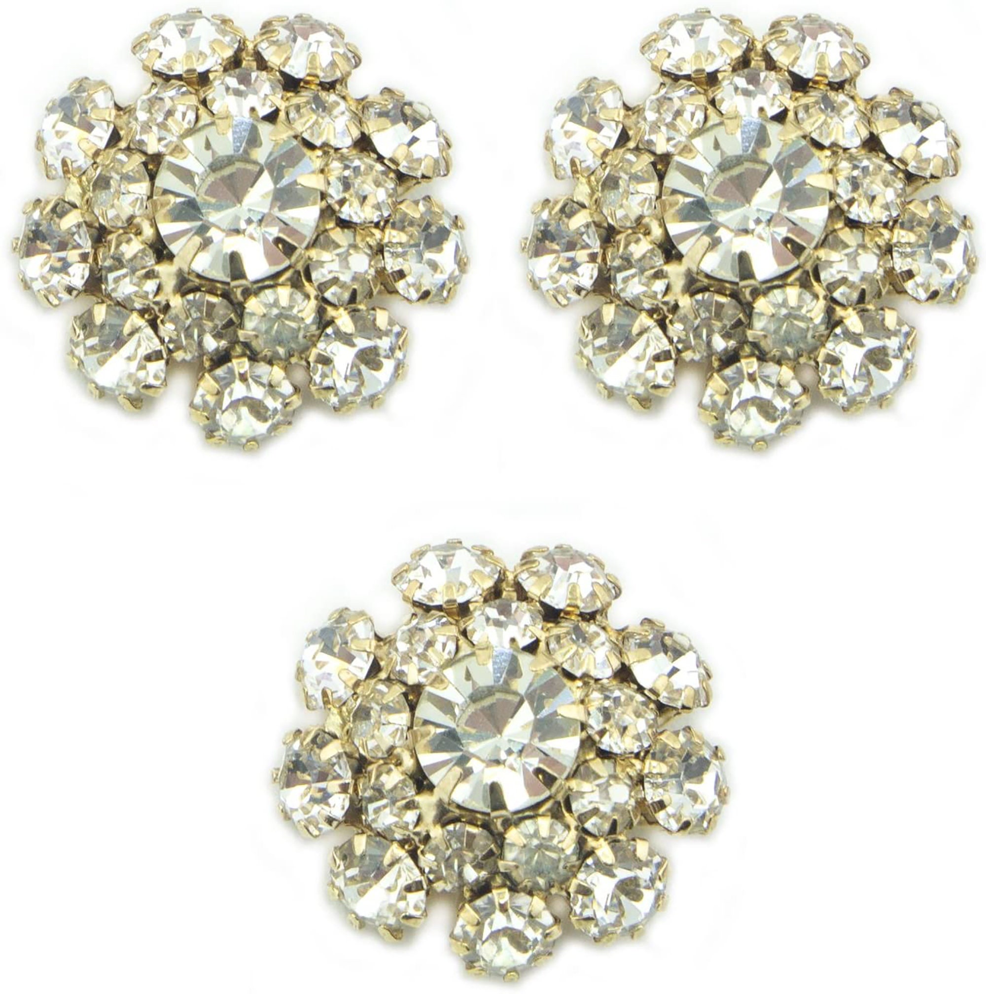 Set of 3 Pretty Clear Crystal Buttons in a Metal Setting - 20 mm Diameter
