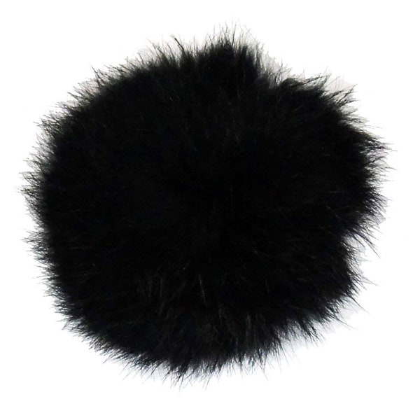 Pompon en fourrure lapin décoratif noir garnitures 7 cm de diamètre - Pack de 4