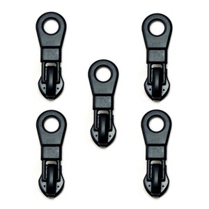 No.5 A544 Water Resistant Black Metal Nylon Zip Pull with Head Slider 34 x 12  mm - Pack of 5