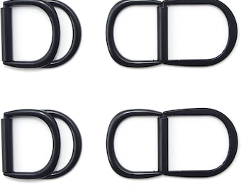 Model 1-3, 4 Pcs of Black Metal Hinged 2-Part Locking D Rings for Shoes, Belts, Bags, Webbing - Fits Straps up to 25