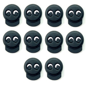 T5194 Set of 10 Black Metal Hoodie Cord Locks Toggles - Hole Diameter 4 mm