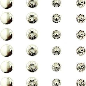 831 Silver Tone 4-Part Plain Flat Top Press Stud Buttons 15 mm Diameter - 50 Full Sets