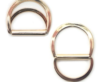 No.7453 Set of 2 Gold Tone Hinged 2-Part Locking D Rings for Belts, Bags etc. - 42 x  34 mm. Fits 30 mm Strap