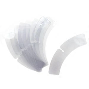 May include: A collection of clear, curved plastic collar extenders, designed to add extra space to shirt collars. The extenders are arranged in a fan shape against a white background, with one extender isolated.