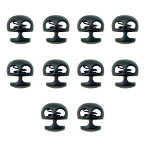 T5091 Set of 10 Black Metal Hoodie Cord Locks Toggles - Oval Hole 6x5 mm