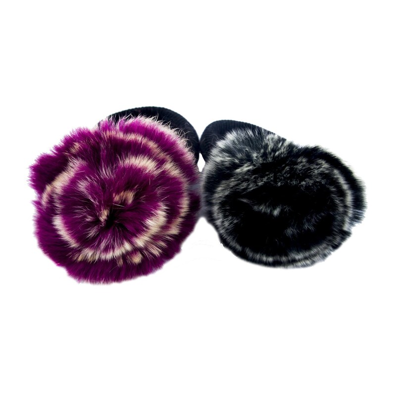 70 mm Diameter A Pair of Luxury Rabbit Fur Pompom Hair Bands in a Rosette Flower Design