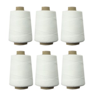 HAND® Set of 6 Spools of White Cotton Thread for Bag Stitcher Machine - Each Roll 1500 ft