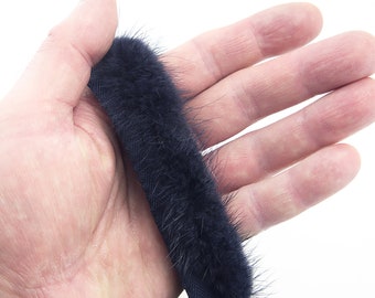 Thin Navy Blue Mink Fur Piping Trim for Garment Edging, Coats, Hoods, Cushions & Soft Furnishings 2cmW - Per Metre