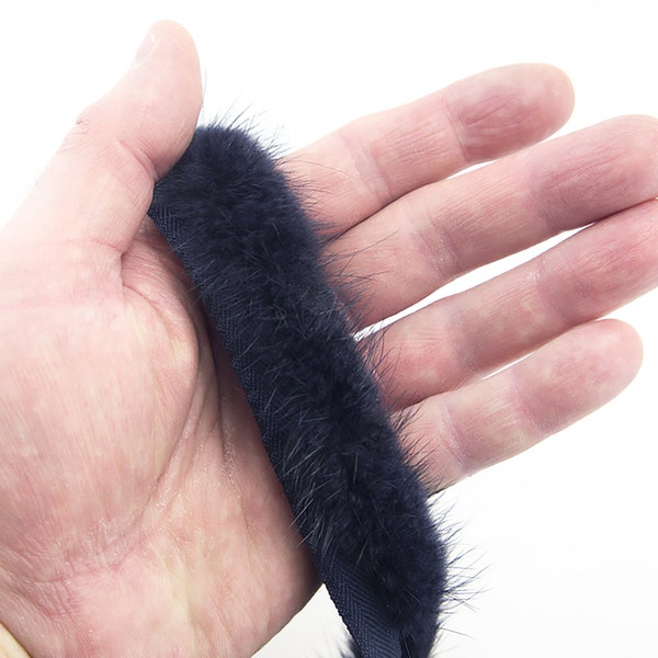 Thin Navy Blue Mink Fur Piping Trim for Garment Edging, Coats, Hoods, Cushions & Soft Furnishings 2cmW - Per Metre