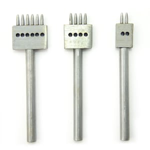 Set of 3 2/4/6 Prong Metal Diamond DIY Leather Craft Prong Row Hole Punches for Stitching, Sewing, Lacing and Perforation