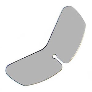 May include: A gray, curved metal object with a rounded shape and a small, circular cutout. The object has a smooth, reflective surface and appears to be a component or part of a larger item. The design is simple and functional.
