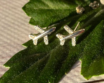 Silver earrings with plane,  Airplane Earrings, Plane Earrings, Silver Airplane, Jewelry, Gift for Pilot, Stewardess earring, Airplane 925