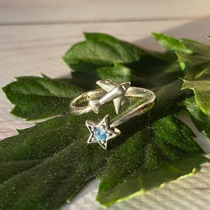 Silver ring with plane and beautiful blue precious stone Gift for stewardess, stewardess ring Silver 925 Gift for pilot Plane ring Star ring