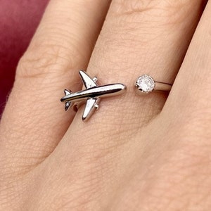 Silver ring with plane Airplane ring Plane ring Silver Airplane Gift for stewardess Travel ring Silver 925 Aviation Jewelry Gift for pilot