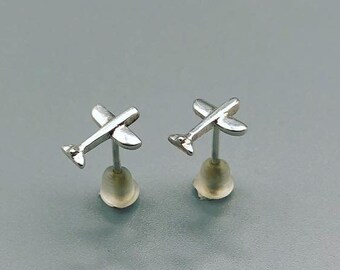 Silver earrings with plane,  Airplane Earrings, Plane Earrings, Silver Airplane, Jewelry, Gift for stewardess, pilot and people who love sky
