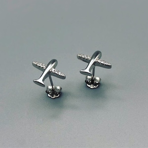 Silver earrings with plane,  Airplane Earrings, Plane Earrings, Silver Airplane, Jewelry, Gift for Pilot