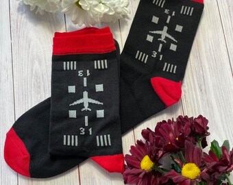 Runway socks, Socks for flight attendant, Socks for pilot, Gift for pilot, Socks with plane, Best pilots gift, Dispatcher socks, Runway