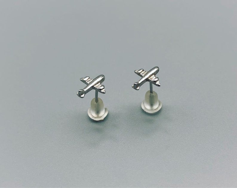 Silver Earrings With Plane, Airplane Earrings, Plane Earrings, Silver