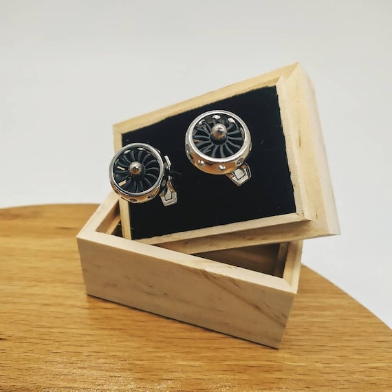 Boutons De Manchette Avion Hélice BagTu - Métal Plaqué Avec Boîte Cadeau - Style Rétro