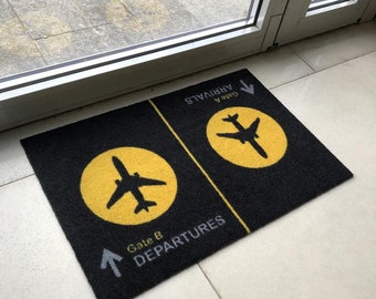Door mat Arrival Departure, Outdoor Welcome Mat,  Floor mat for pilot or air hostess