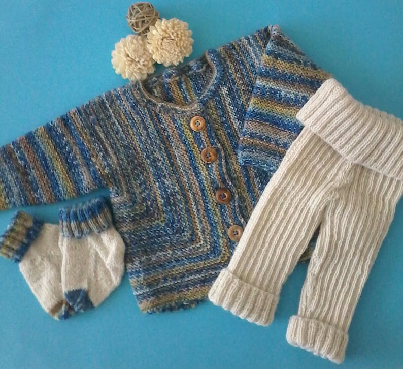 trousers and socks--Gr. Baby set--jacket 6268--hand knitted--woolAlpaca--color bluenatural--