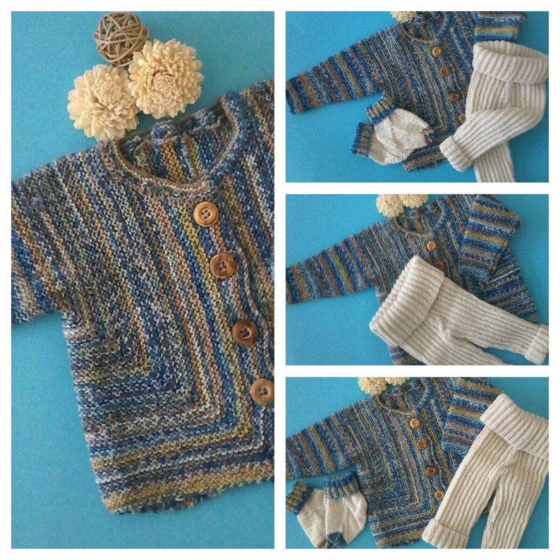 trousers and socks--Gr. Baby set--jacket 6268--hand knitted--woolAlpaca--color bluenatural--
