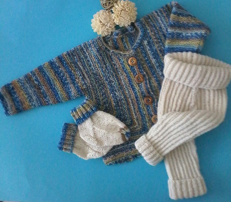 trousers and socks--Gr. Baby set--jacket 6268--hand knitted--woolAlpaca--color bluenatural--