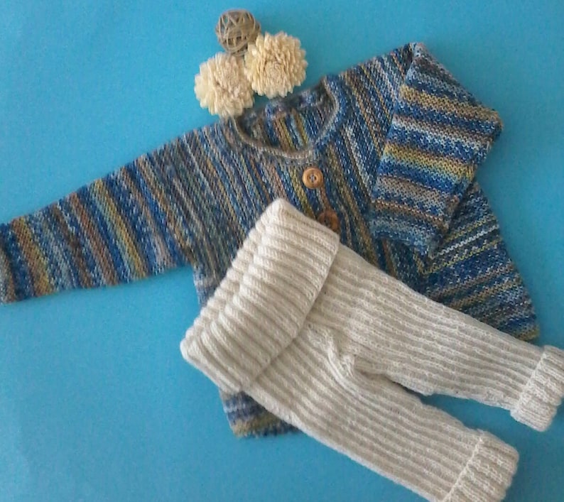 trousers and socks--Gr. Baby set--jacket 6268--hand knitted--woolAlpaca--color bluenatural--