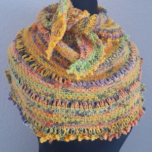Scarf--Hand-knitted--Yellow/Colorful