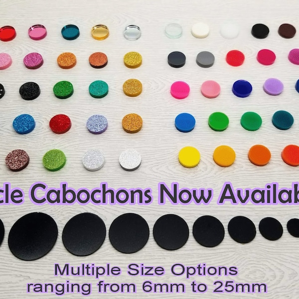 Circle Blanks/Planar Sizes 6mm-13mm  acrylic laser cut cabochon:8pcs Lot (You Pick Color & Size) / Please see description for adding hole.