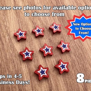 3-toned American Flag Stars (A1:42) acrylic laser cut cabochon (3 NEW Options!) 8 pcs/Option