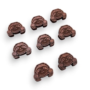 Happy Sloth Faces acrylic laser cut cabochon (Shown on Walnut Wood) 8 pcs (Your Choice of Color):  Please See Description for Details