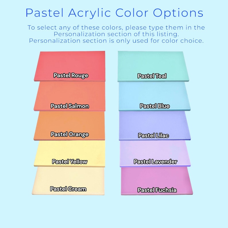 pastel acrylic color options on a blue background