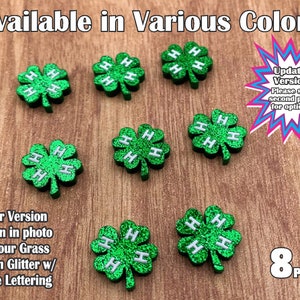 Detailed Clovers (A1:37) acrylic laser cut cabochon / You Pick Clover Color and Lettering Color, and Version) 8 pcs / Lot