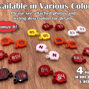Custom Football Helmet Figures – Acrylic Laser Cut (4pcs) Sports Scrapbook Icons, Team Party Favor, Game Day Gift Tags, Jersey Number Marker