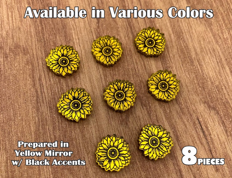 8 pcs Lot Please See Description for Important Information Detailed Sunflower Flower acrylic laser cut cabochon You Pick Mirror Color
