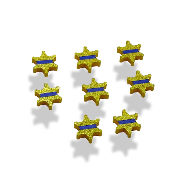 Fallen Officer Badge / Sheriff's Star Badge (A2:3) acrylic laser cut/ Shown in Gold Glitter with Blue stripe ( You Pick Colors) 8 pcs Lot