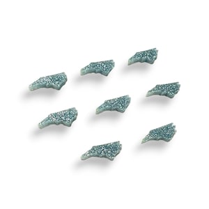 May include: Eight blue glitter North Carolina state outline shapes.