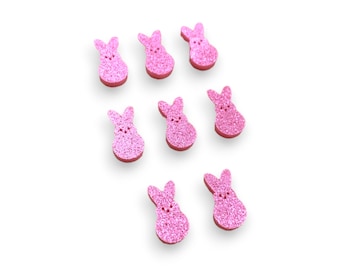 Fluffy Bunnies acrylic laser cut cabochon (Shown in Pink Glitter)(You Pick Color) 8 pcs Please see description for Details