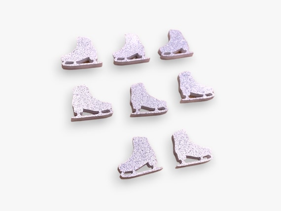 Ice Skates acrylic laser cut cabochon (Shown in White Silver Glitter)(You Pick Color) 8 pcs Please see description for Details
