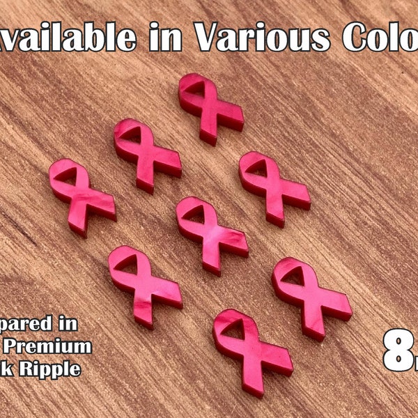 Awareness Ribbon  (Cancer Awareness Ribbon Shown) laser cut cabochon ( You Pick Color)8 pcs/Lot. See Description for Engraved Mirror Details