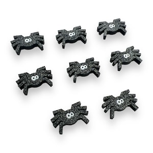 Spider with Bugged Out Eyes acrylic laser cut cabochon (Shown in Black Glitter with White Eyes)(You Spider Body Color and Size) 8 pcs Lot