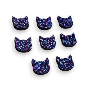 Cat Head acrylic laser cut cabochon (Shown in Bluish Purple Glitter) (You Pick Color) 8 pcs Please see description for Details