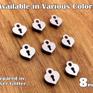 Tiny Heart Locket (Key Hole deeply engraved to allow earring pad post placement) acrylic laser cut cabochon ( You Pick Color) 8 pcs / Lot